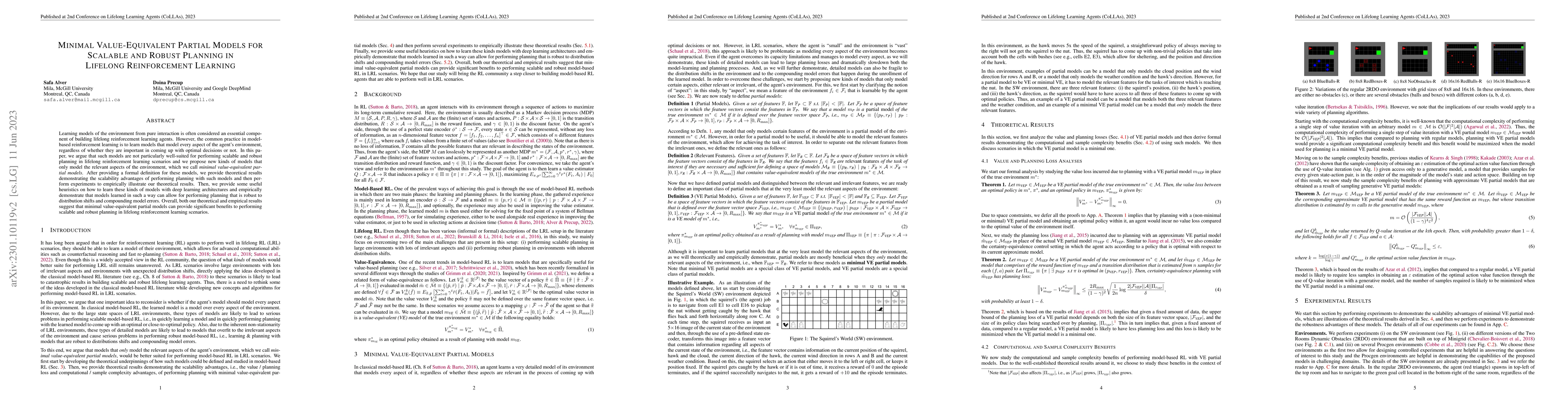 Thumbnail for Minimal Value-Equivalent Partial Models for Scalable and Robust Planning
  in Lifelong Reinforcement Learning