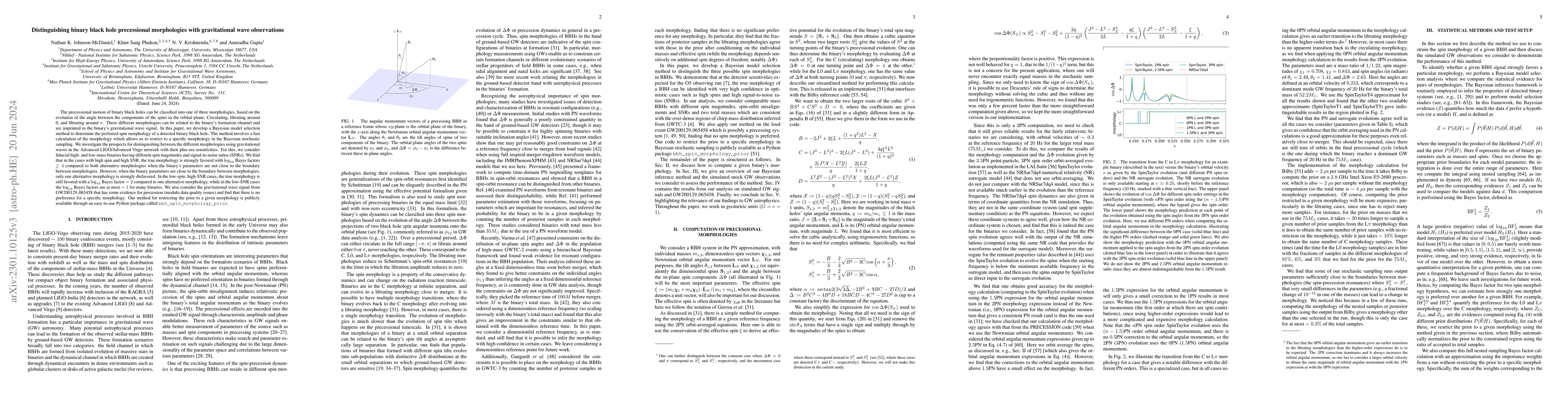 Thumbnail for Distinguishing binary black hole precessional morphologies with
  gravitational wave observations