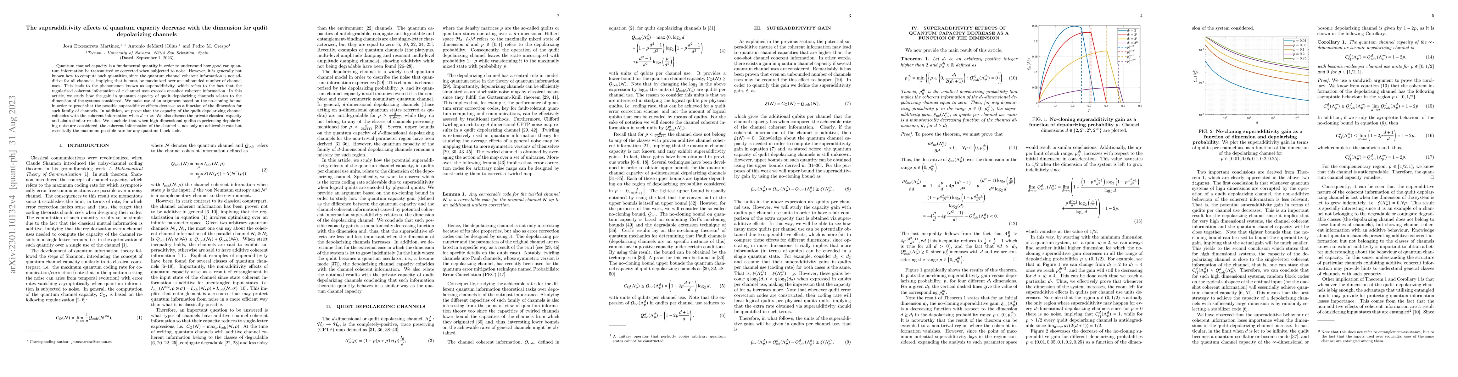 Thumbnail for The superadditivity effects of quantum capacity decrease with the
  dimension for qudit depolarizing channels