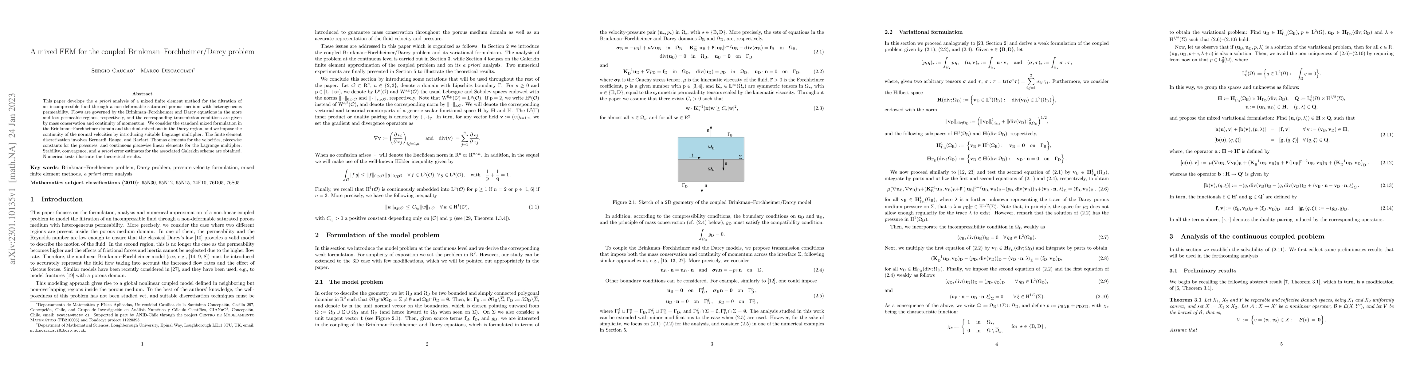 Thumbnail for A mixed FEM for the coupled Brinkman-Forchheimer/Darcy problem