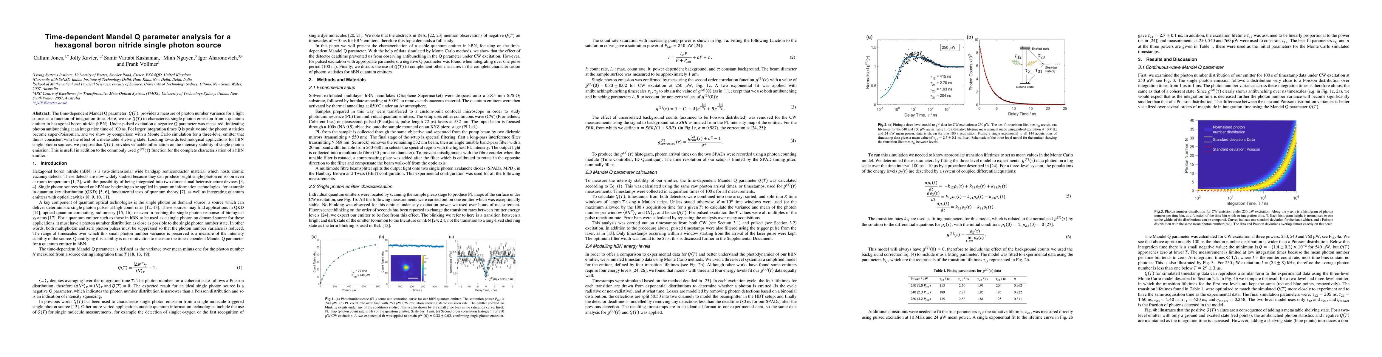 Thumbnail for Time-dependent Mandel Q parameter analysis for a hexagonal boron nitride
  single photon source