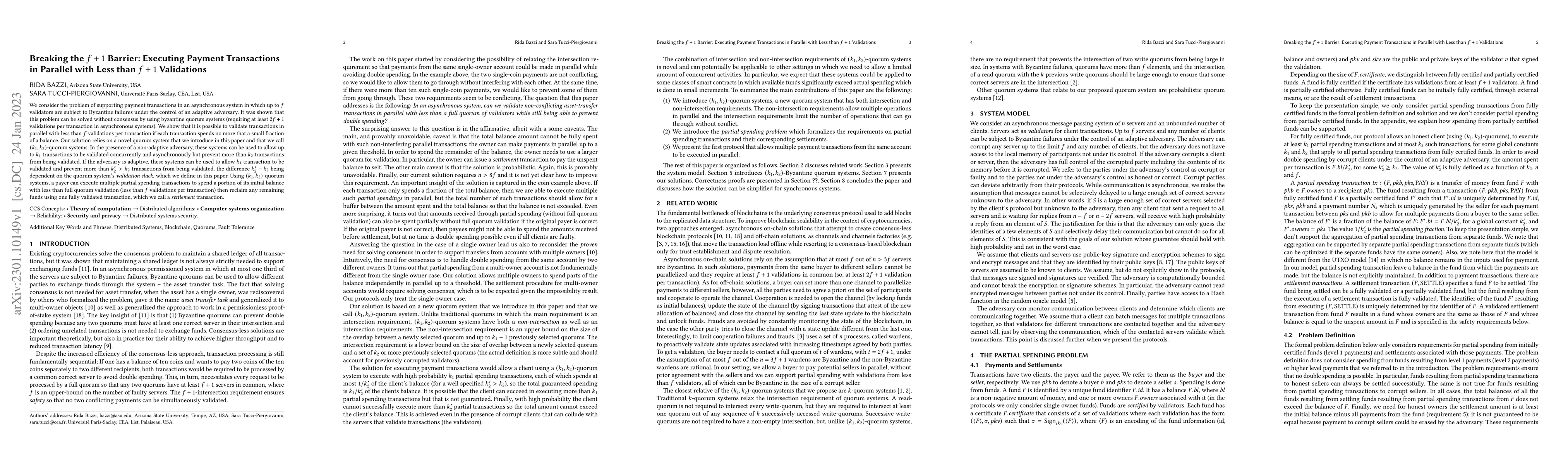 Thumbnail for Breaking the $f+1$ Barrier: Executing Payment Transactions in Parallel
  with Less than $f+1$ Validations
