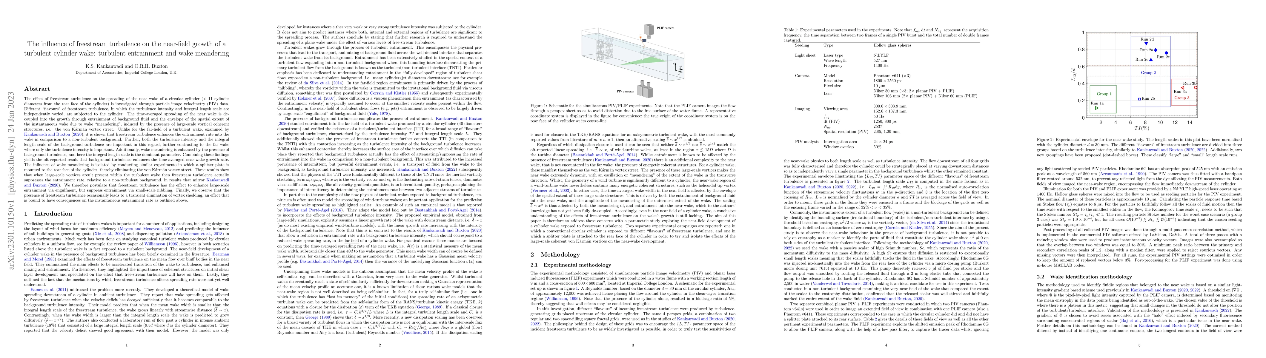 Thumbnail for The influence of freestream turbulence on the near-field growth of a
  turbulent cylinder wake: turbulent entrainment and wake meandering