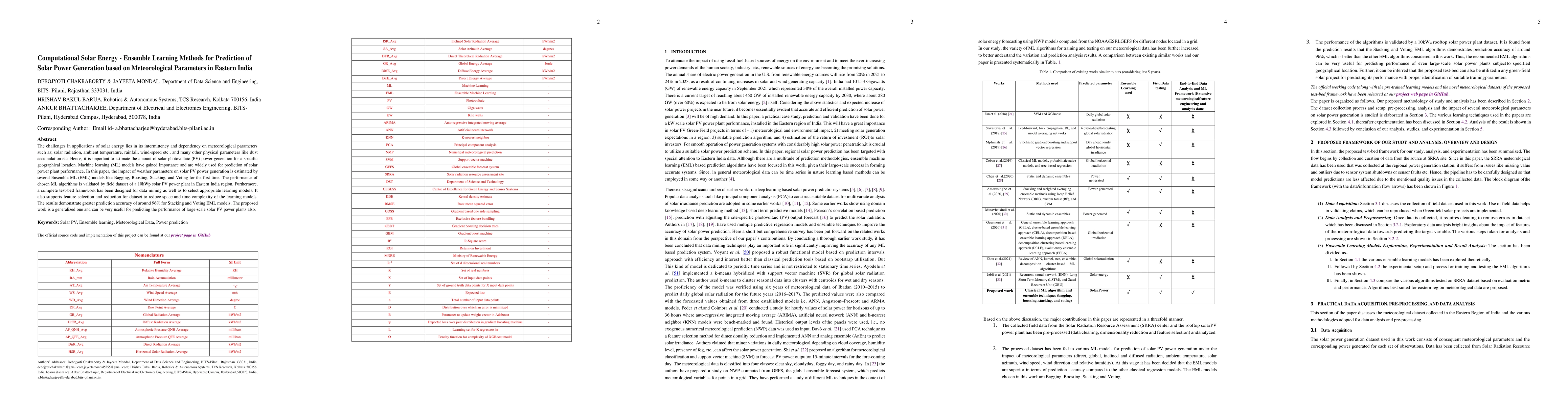 Thumbnail for Computational Solar Energy -- Ensemble Learning Methods for Prediction
  of Solar Power Generation based on Meteorological Parameters in Eastern India