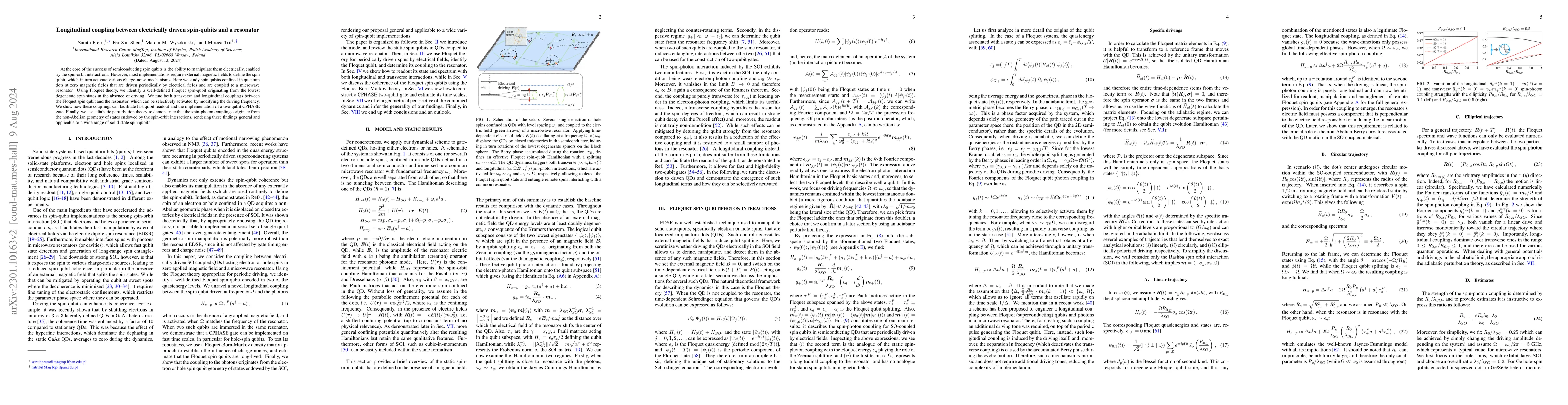 Thumbnail for Longitudinal coupling between electrically driven spin-qubits and a
  resonator