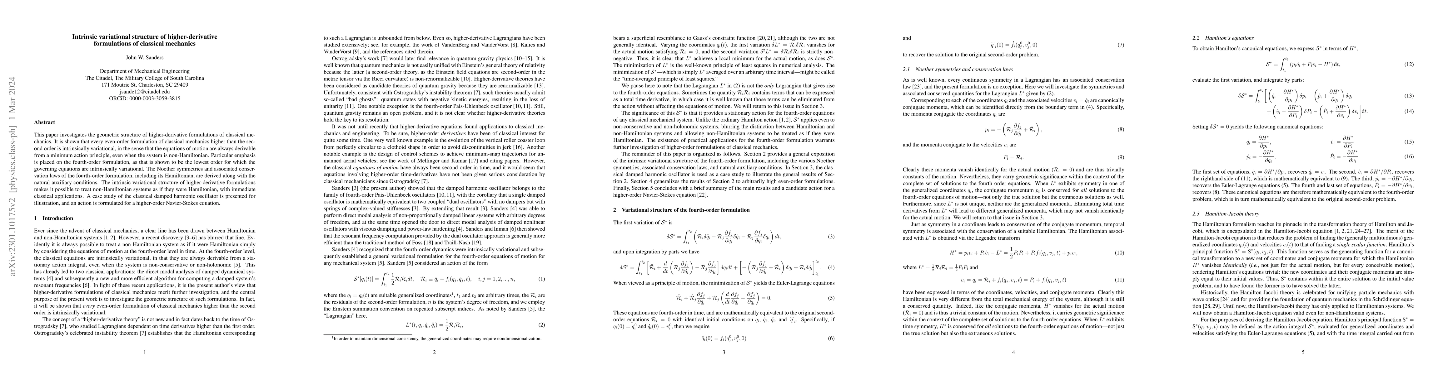 Thumbnail for Intrinsic variational structure of higher-derivative formulations of
  classical mechanics