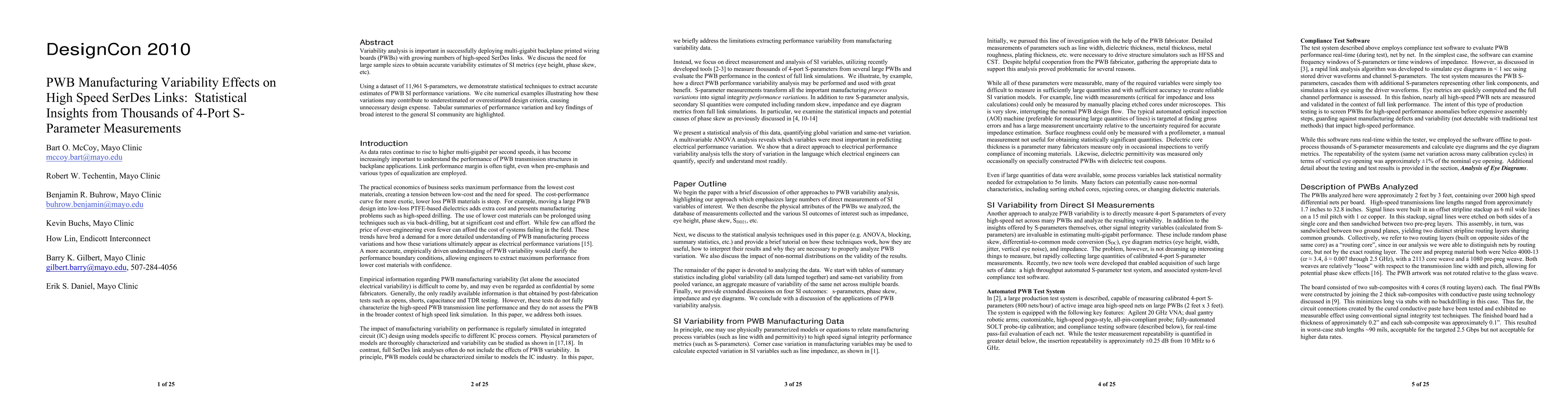 Thumbnail for PWB Manufacturing Variability Effects on High Speed SerDes Links:
  Statistical Insights from Thousands of 4-Port SParameter Measurements