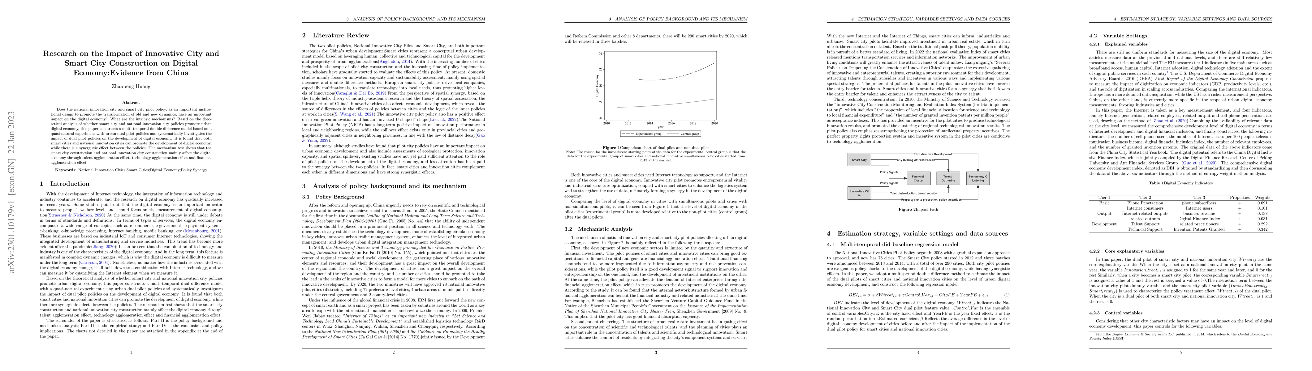 Thumbnail for Research on the Impact of Innovative City and Smart City Construction on
  Digital Economy: Evidence from China