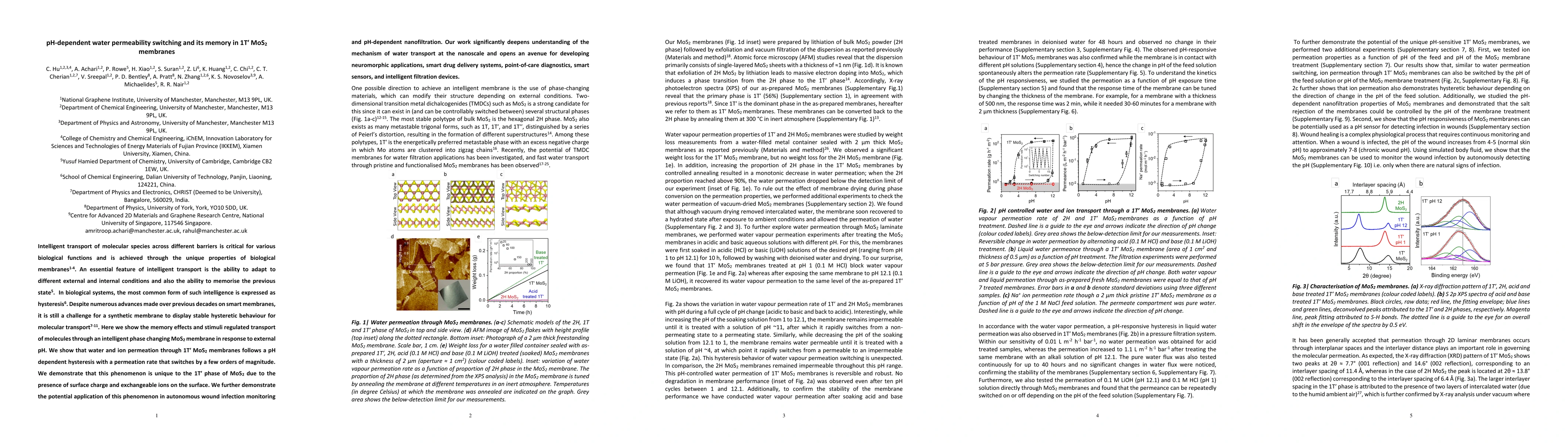 Thumbnail for pH-dependent water permeability switching and its memory in 1T' MoS$_2$
  membranes