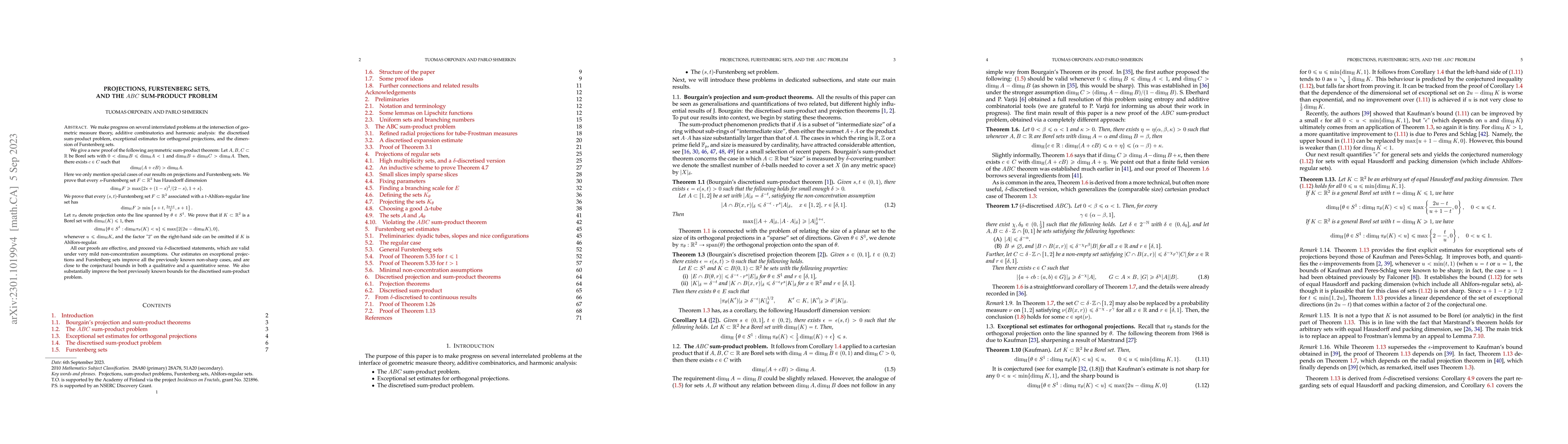 Thumbnail for Projections, Furstenberg sets, and the $ABC$ sum-product problem