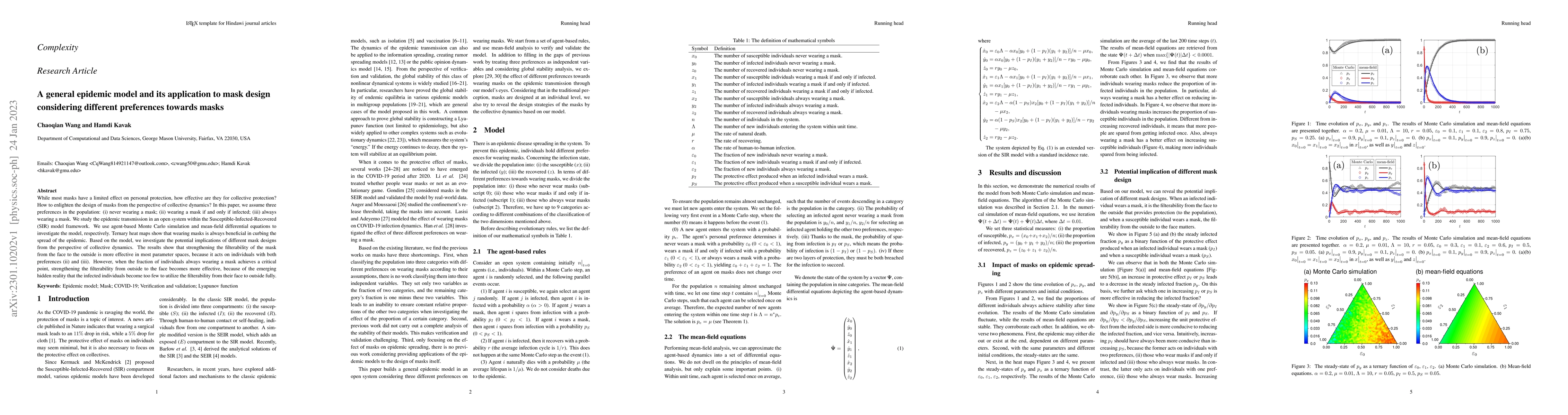 Thumbnail for A general epidemic model and its application to mask design considering
  different preferences towards masks