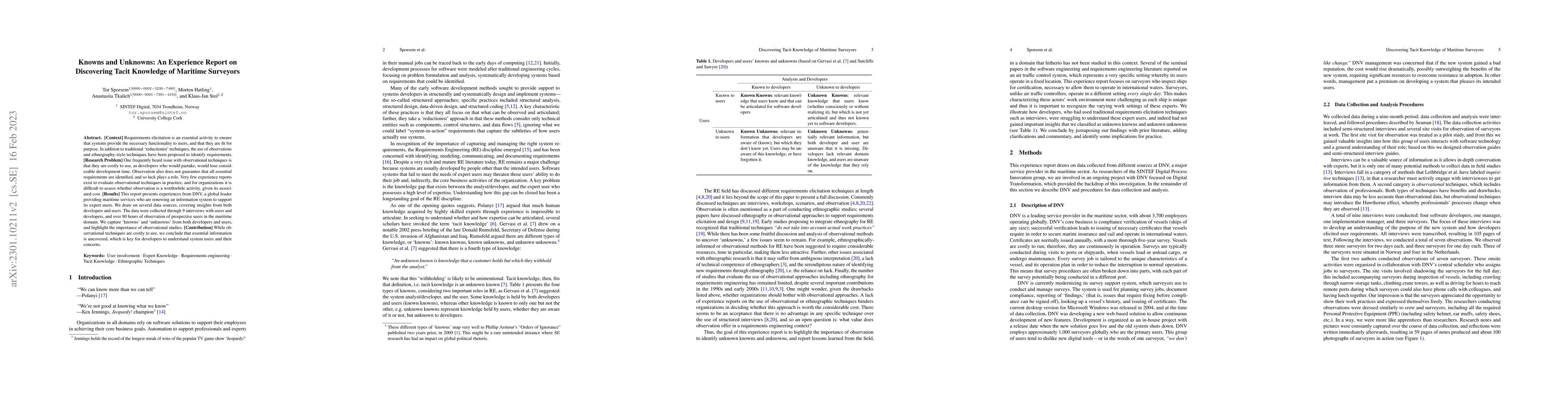 Thumbnail for Knowns and Unknowns: An Experience Report on Discovering Tacit Knowledge
  of Maritime Surveyors
