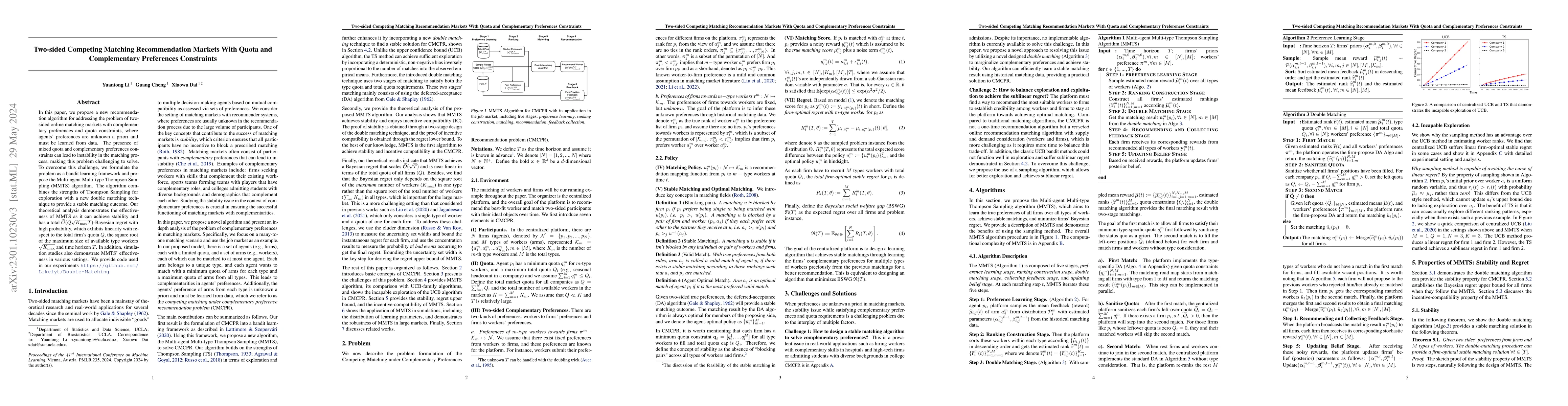 Thumbnail for Two-sided Competing Matching Recommendation Markets With Quota and
  Complementary Preferences Constraints