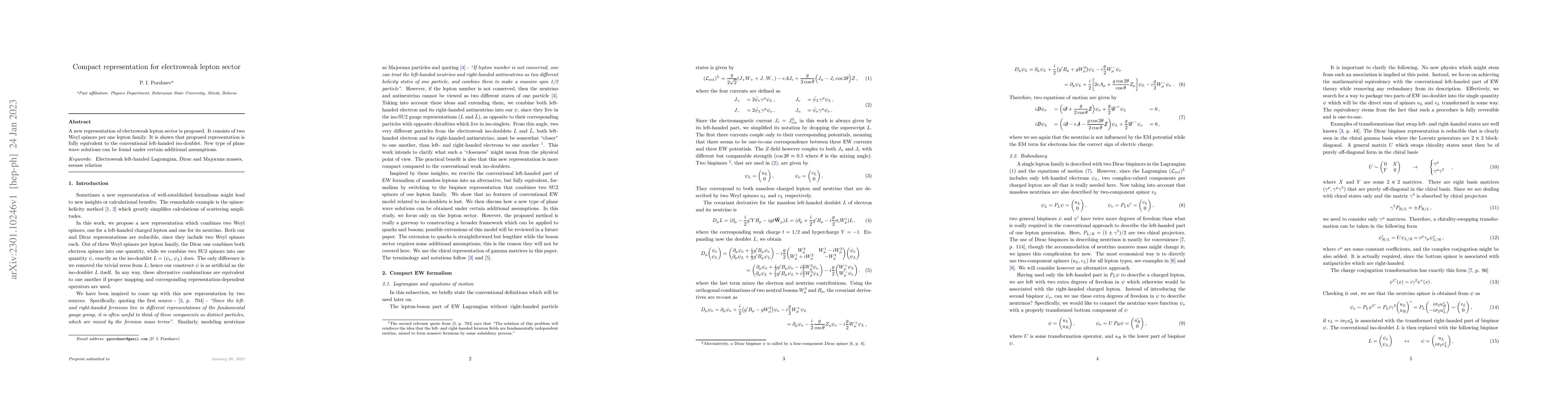 Thumbnail for Compact representation for electroweak lepton sector