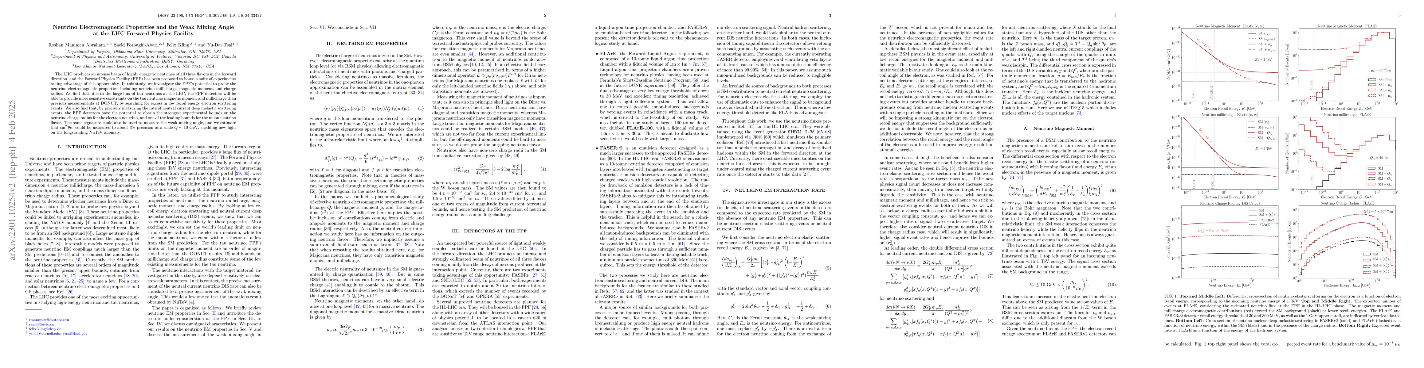 Thumbnail for Neutrino Electromagnetic Properties and the Weak Mixing Angle at the LHC
  Forward Physics Facility