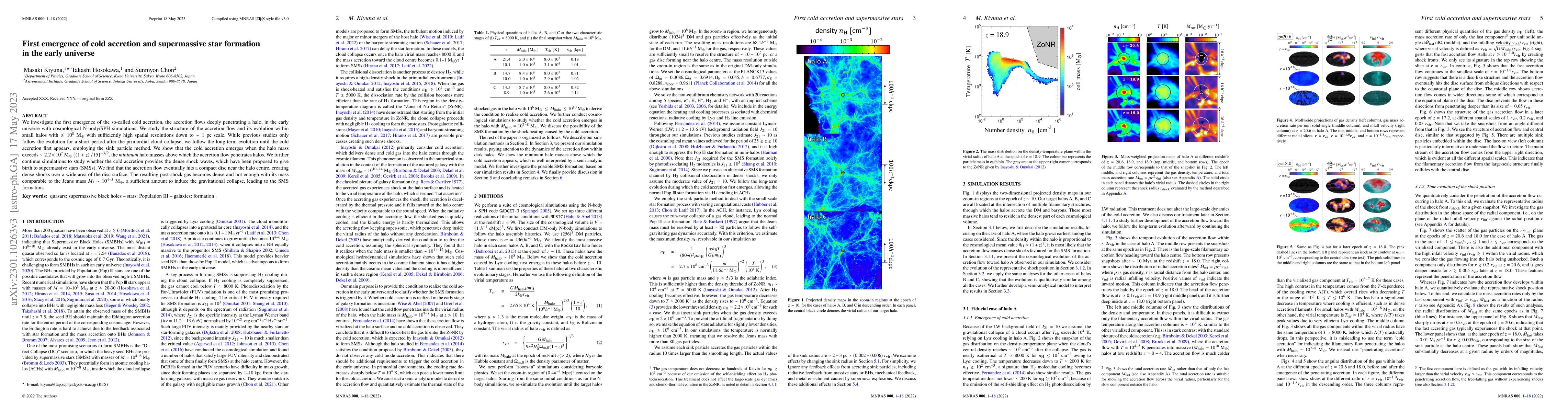 Thumbnail for First emergence of cold accretion and supermassive star formation in the
  early universe