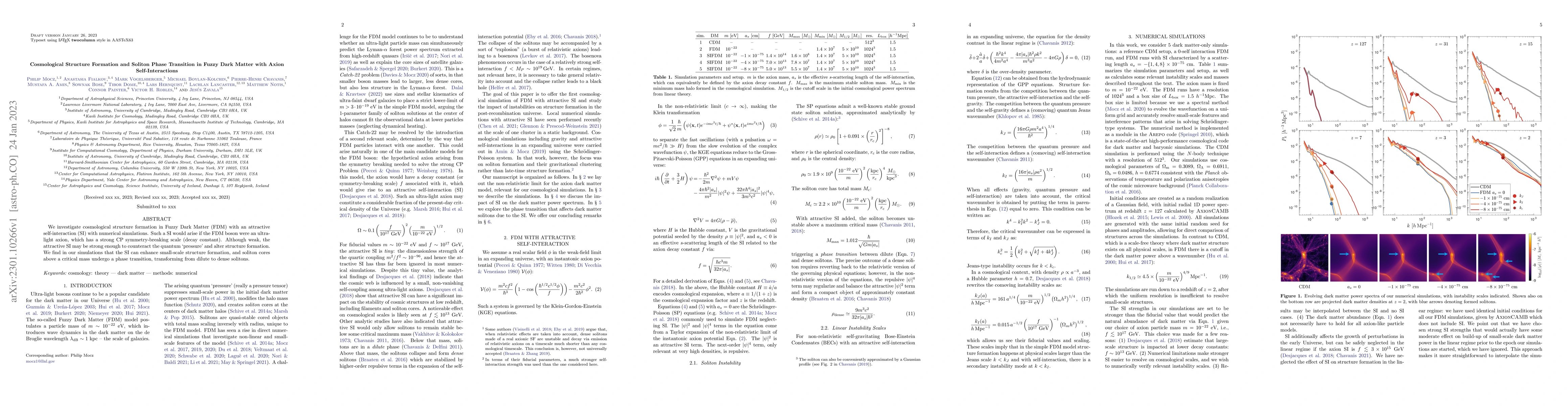 Thumbnail for Cosmological Structure Formation and Soliton Phase Transition in Fuzzy
  Dark Matter with Axion Self-Interactions