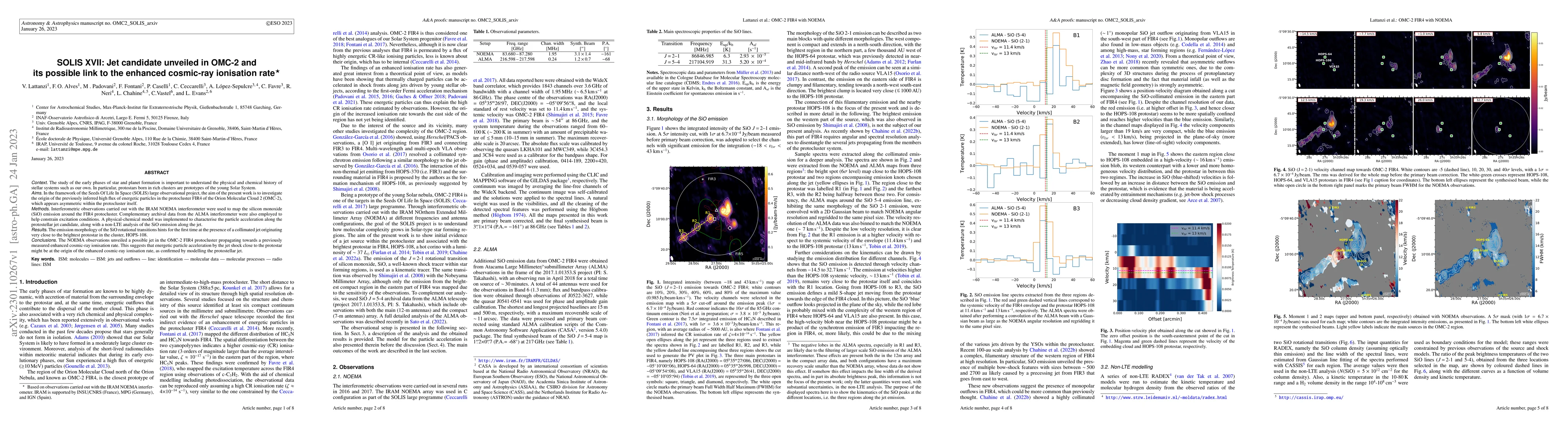 Thumbnail for SOLIS XVII: Jet candidate unveiled in OMC-2 and its possible link to the
  enhanced cosmic-ray ionisation rate