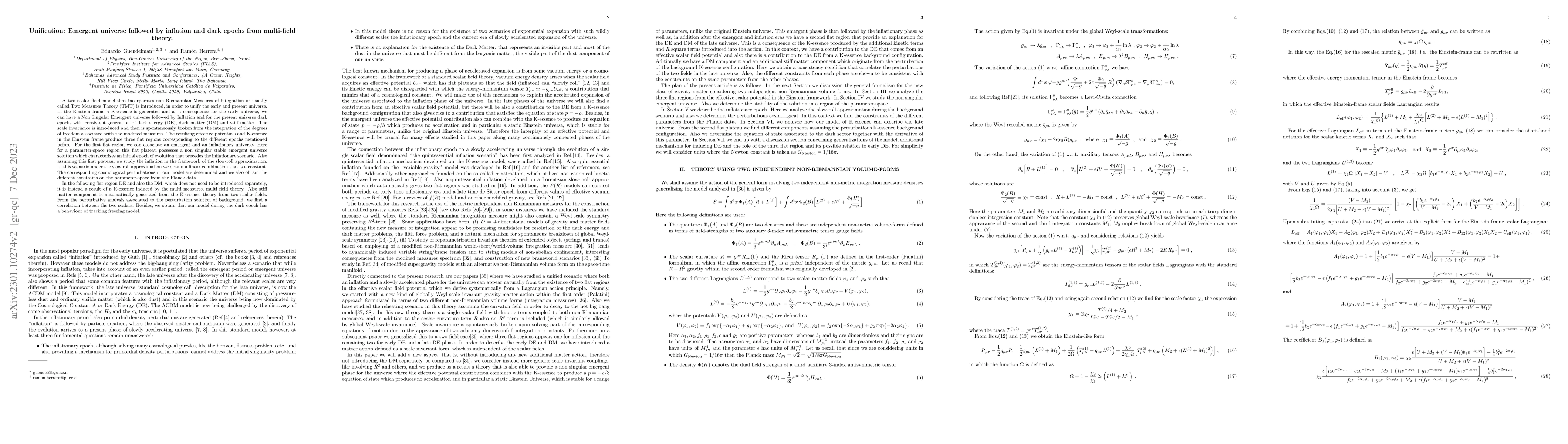 Thumbnail for Unification: Emergent universe followed by inflation and dark epochs
  from multi-field theory