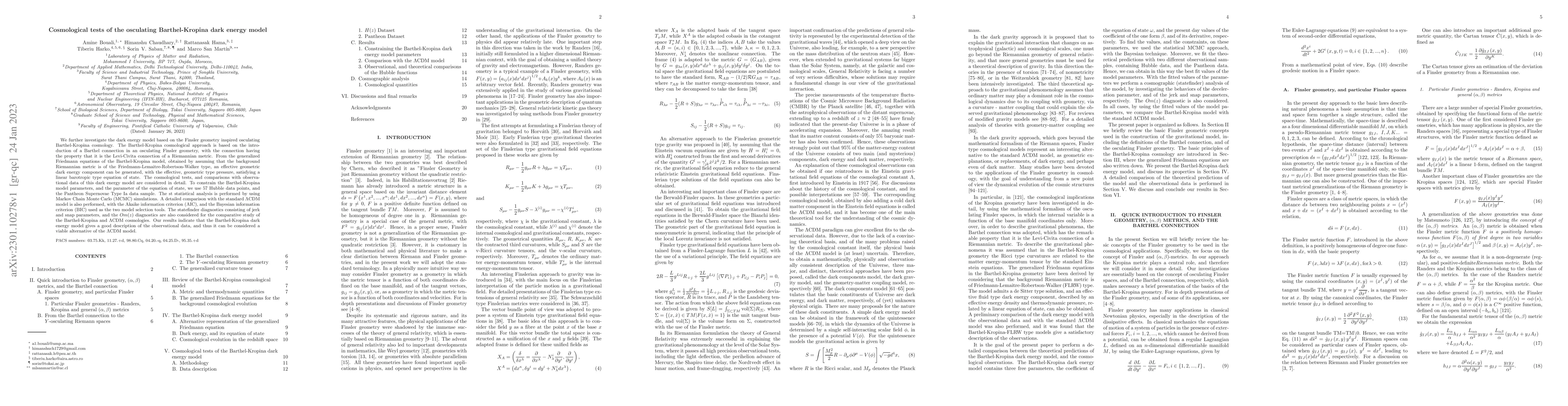 Thumbnail for Cosmological tests of the osculating Barthel-Kropina dark energy model