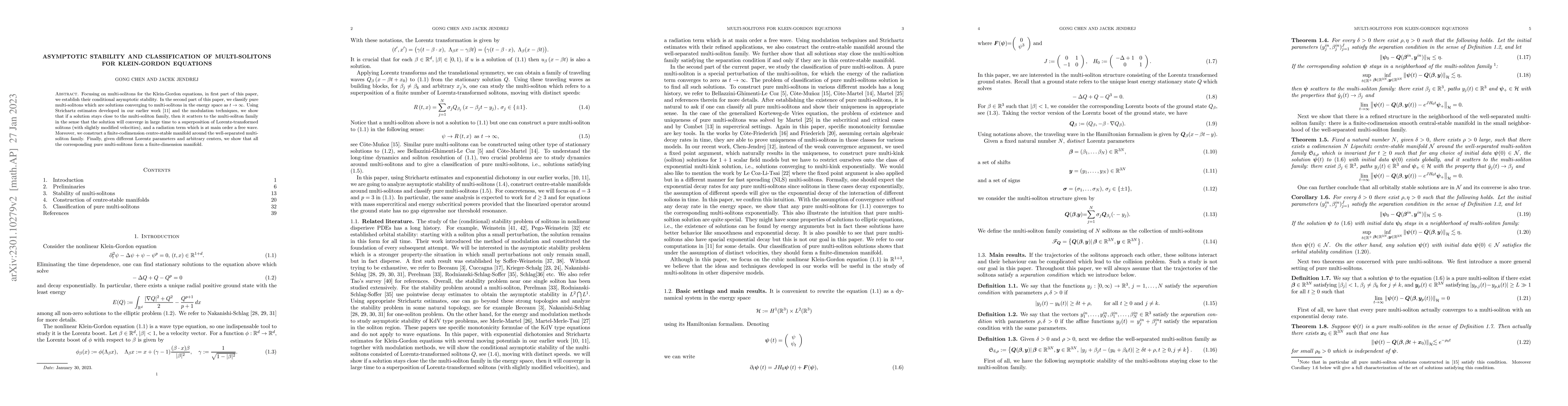 Thumbnail for Asymptotic stability and classification of multi-solitons for
  Klein-Gordon equations
