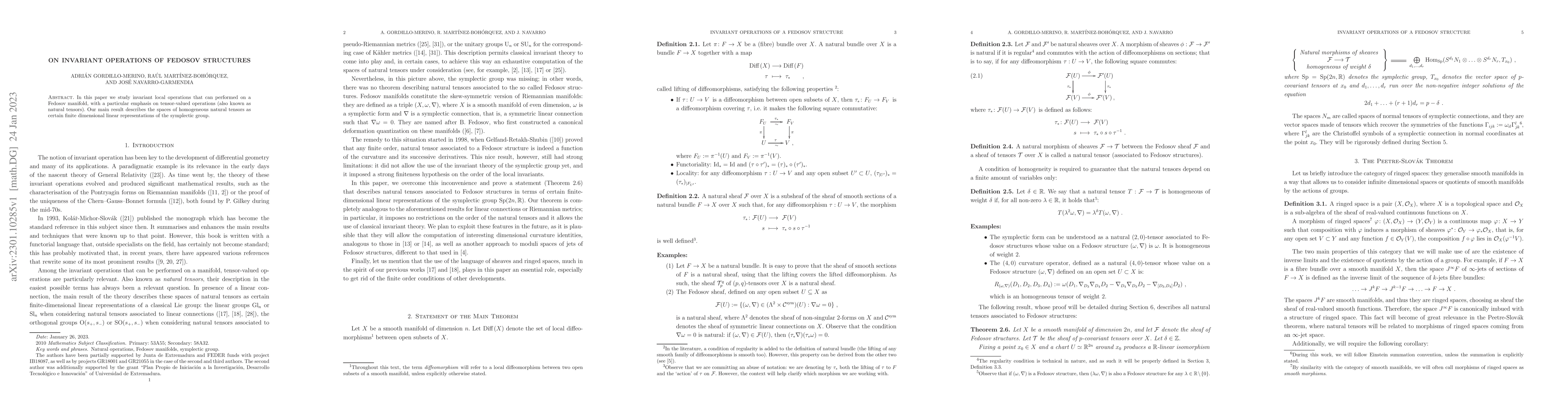 Thumbnail for On invariant operations of Fedosov structures