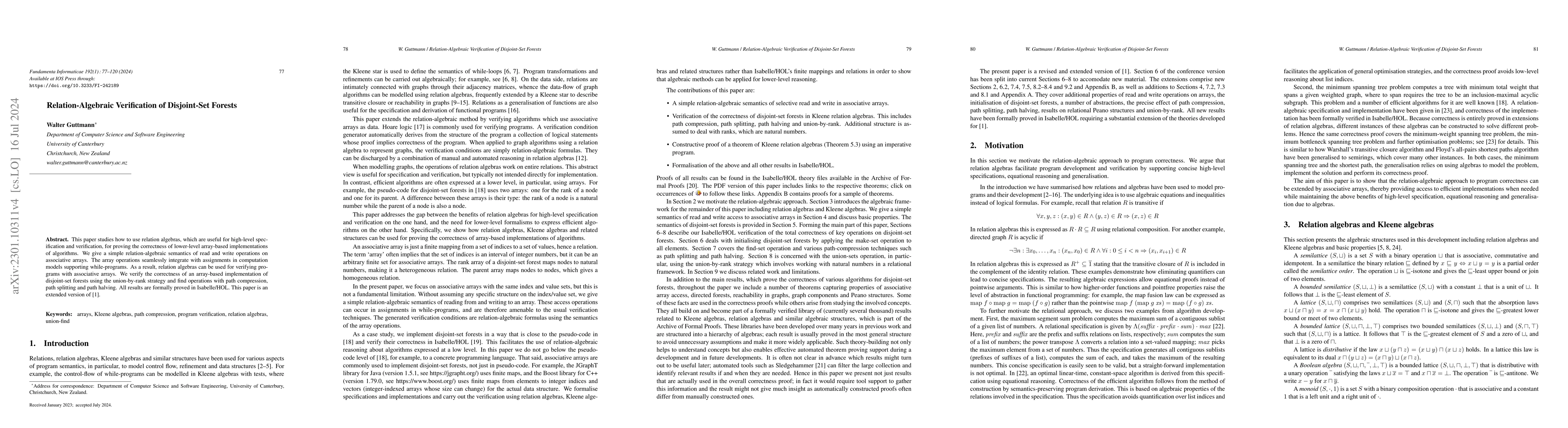 Thumbnail for Relation-Algebraic Verification of Disjoint-Set Forests