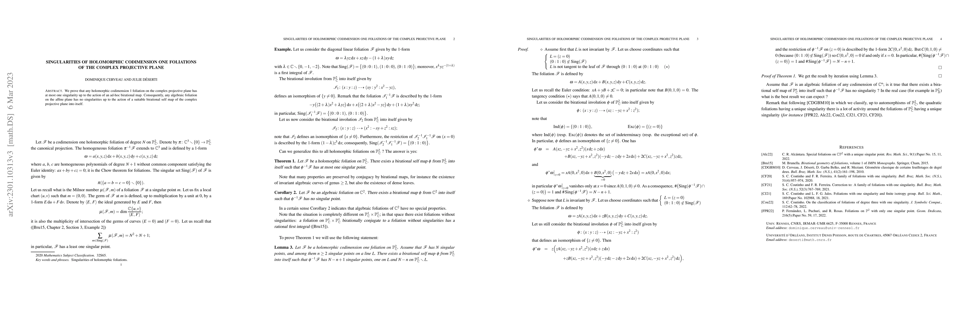 Thumbnail for Singularities of holomorphic codimension one foliations of the complex
  projective plane