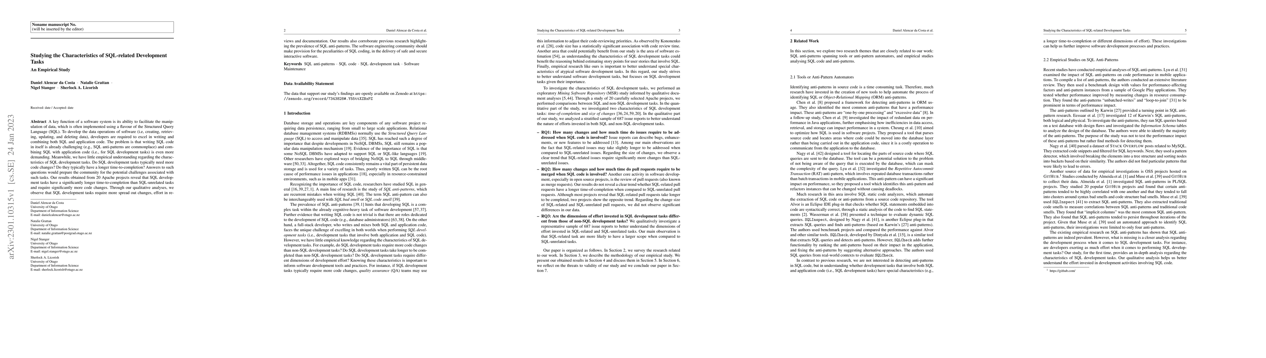 Thumbnail for Studying the Characteristics of SQL-related Development Tasks: An
  Empirical Study