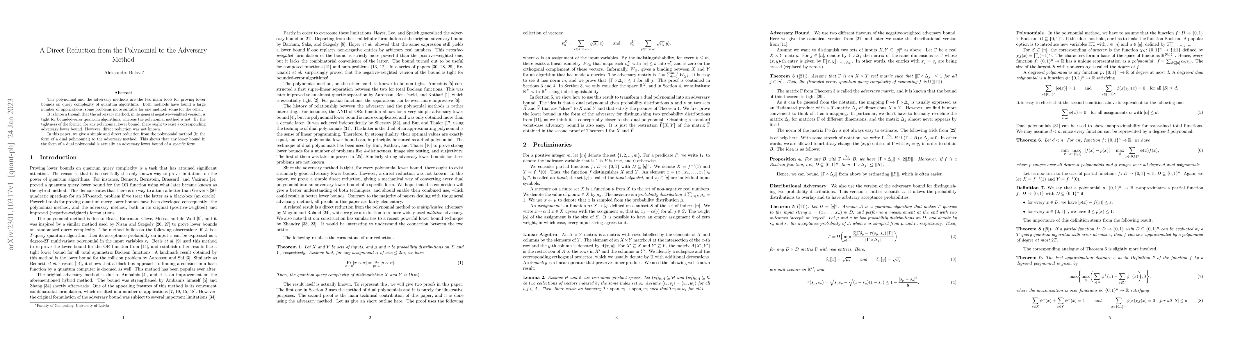 Thumbnail for A Direct Reduction from the Polynomial to the Adversary Method