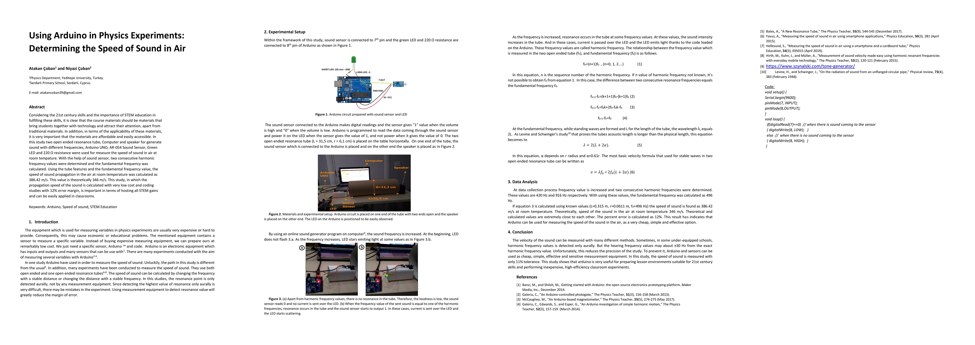 Thumbnail for Using Arduino in Physics Experiments:Determining the Speed of Sound in
  Air