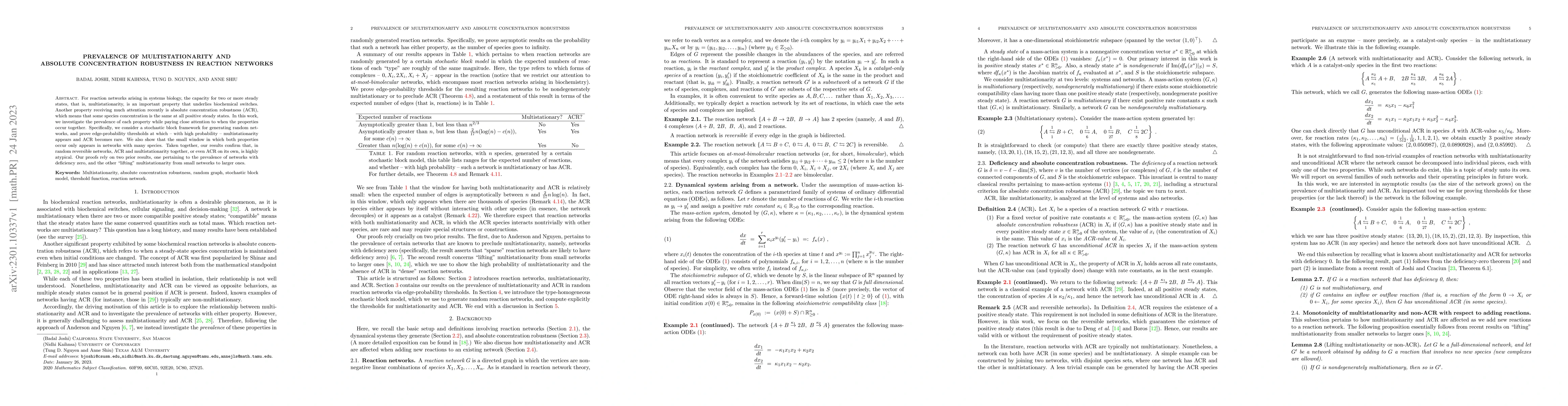 Thumbnail for Prevalence of multistationarity and absolute concentration robustness in
  reaction networks