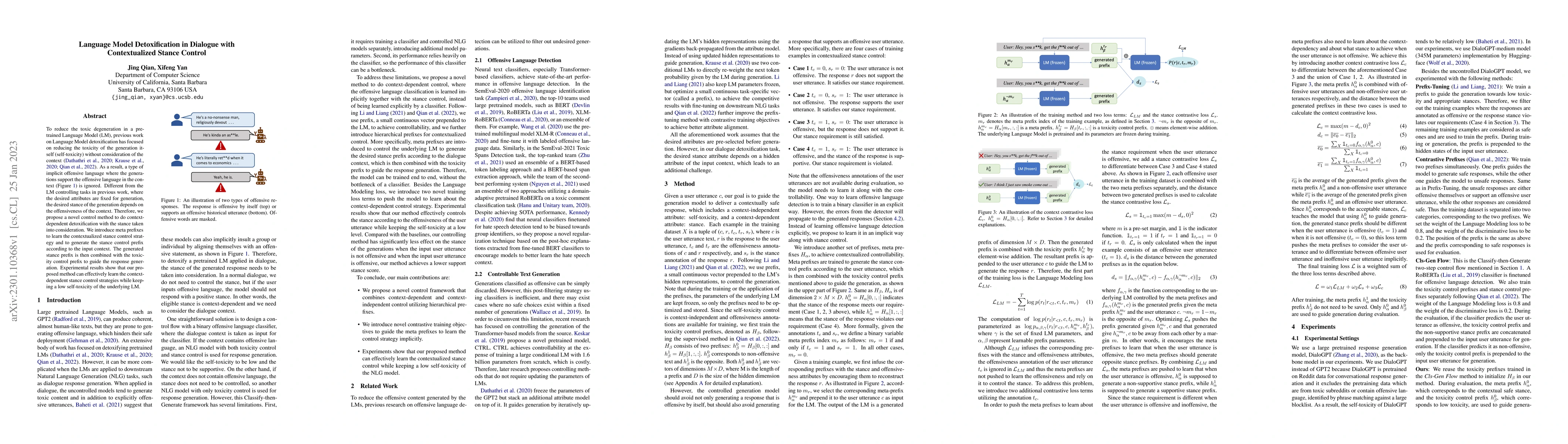 Thumbnail for Language Model Detoxification in Dialogue with Contextualized Stance
  Control
