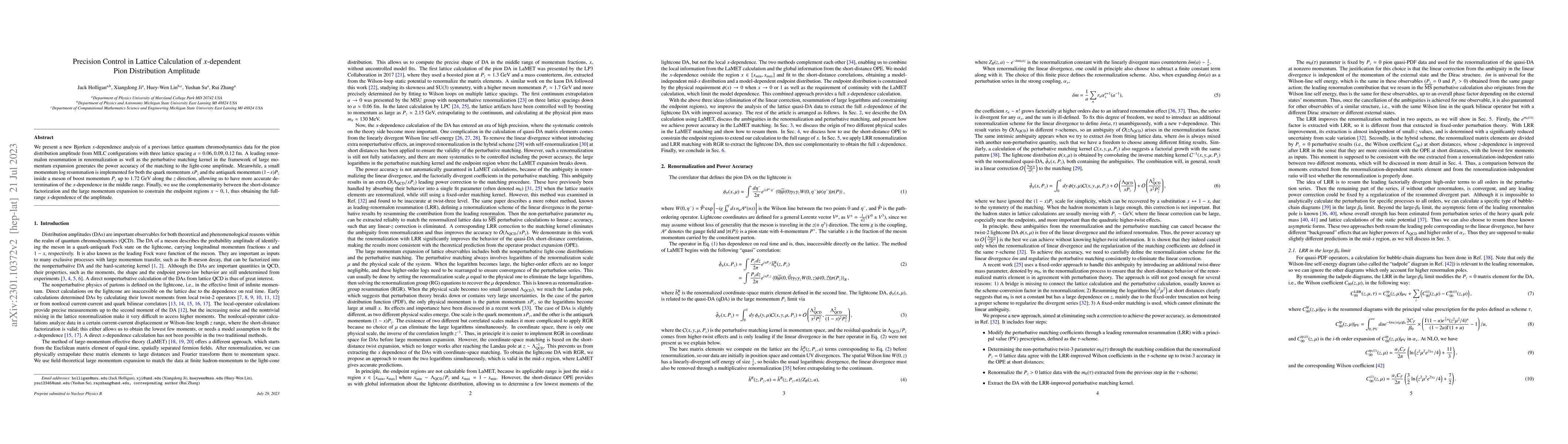 Thumbnail for Precision Control in Lattice Calculation of $x$-dependent Pion
  Distribution Amplitude