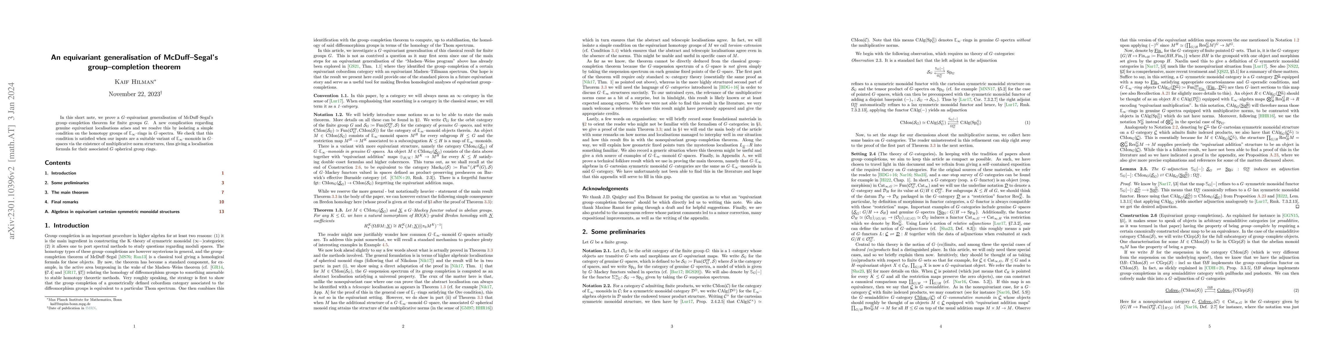 Thumbnail for An equivariant generalisation of McDuff-Segal's group-completion theorem