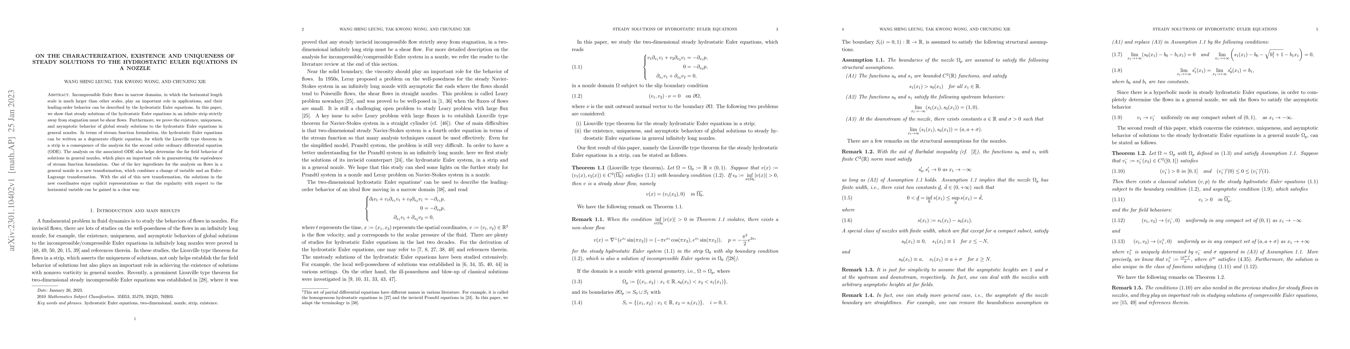 Thumbnail for On the characterization, existence and uniqueness of steady solutions to
  the hydrostatic Euler equations in a nozzle