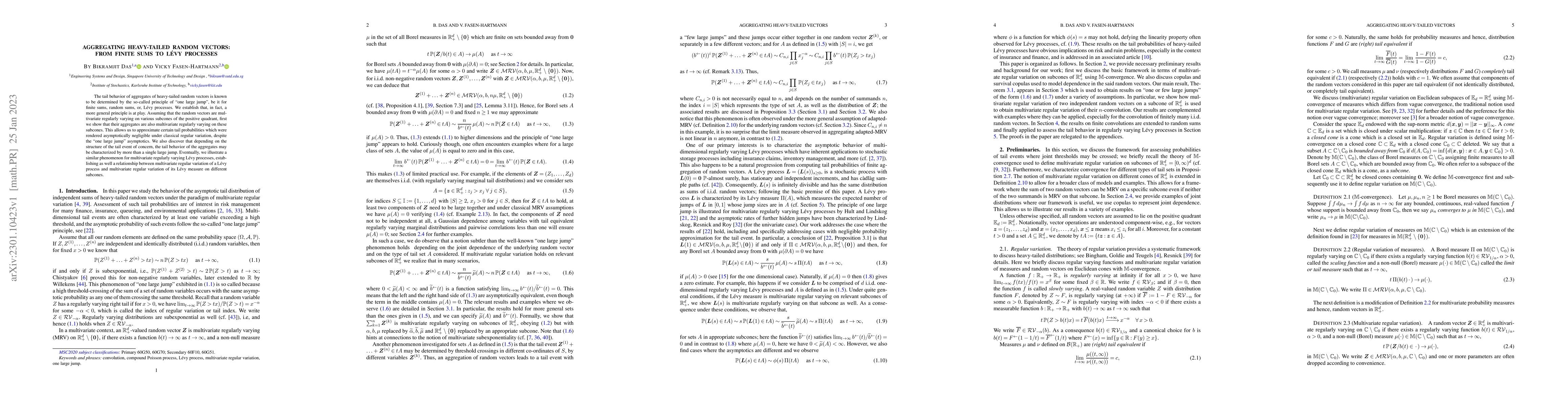 Thumbnail for Aggregating heavy-tailed random vectors: from finite sums to L\'evy
  processes