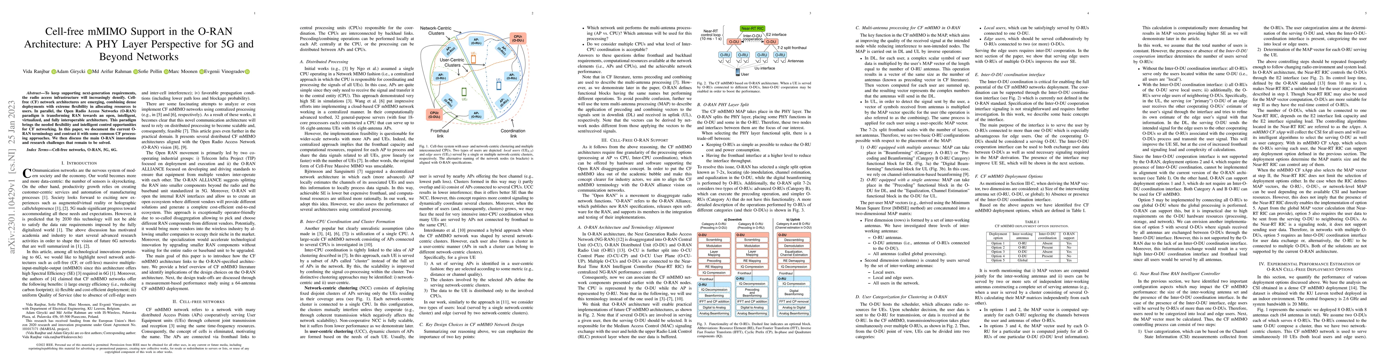 Thumbnail for Cell-free mMIMO Support in the O-RAN Architecture: A PHY Layer
  Perspective for 5G and Beyond Networks