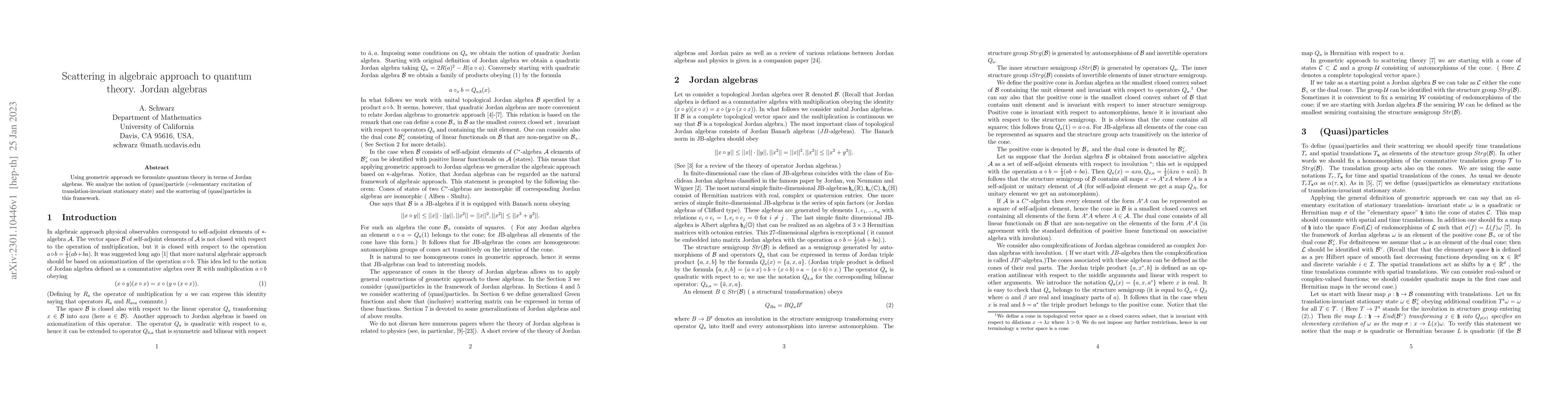 Thumbnail for Scattering in algebraic approach to quantum theory. Jordan algebras