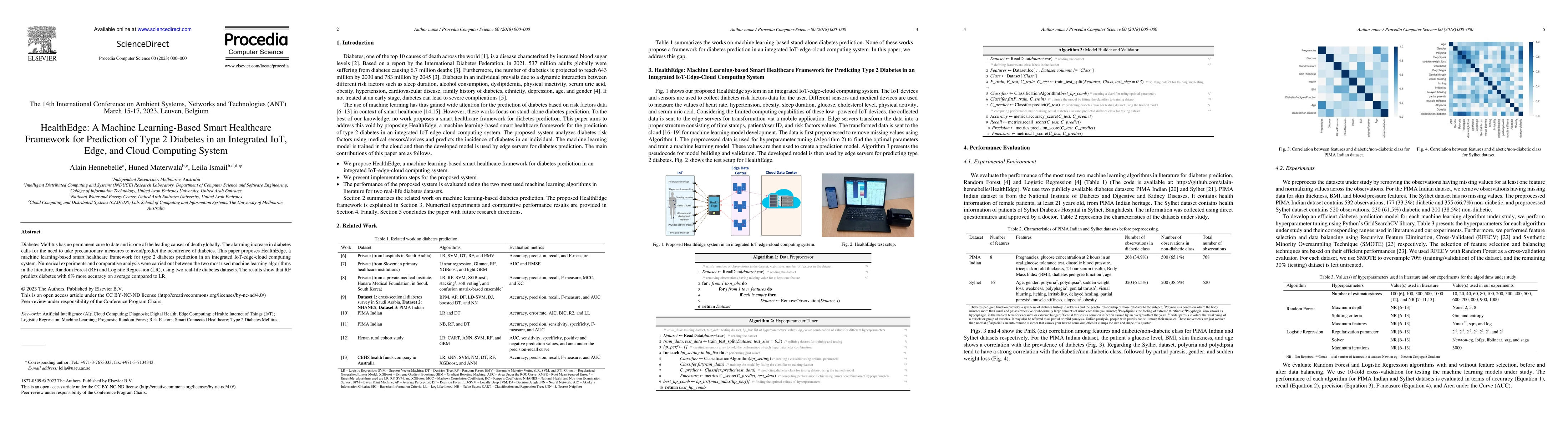 Thumbnail for HealthEdge: A Machine Learning-Based Smart Healthcare Framework for
  Prediction of Type 2 Diabetes in an Integrated IoT, Edge, and Cloud Computing
  System