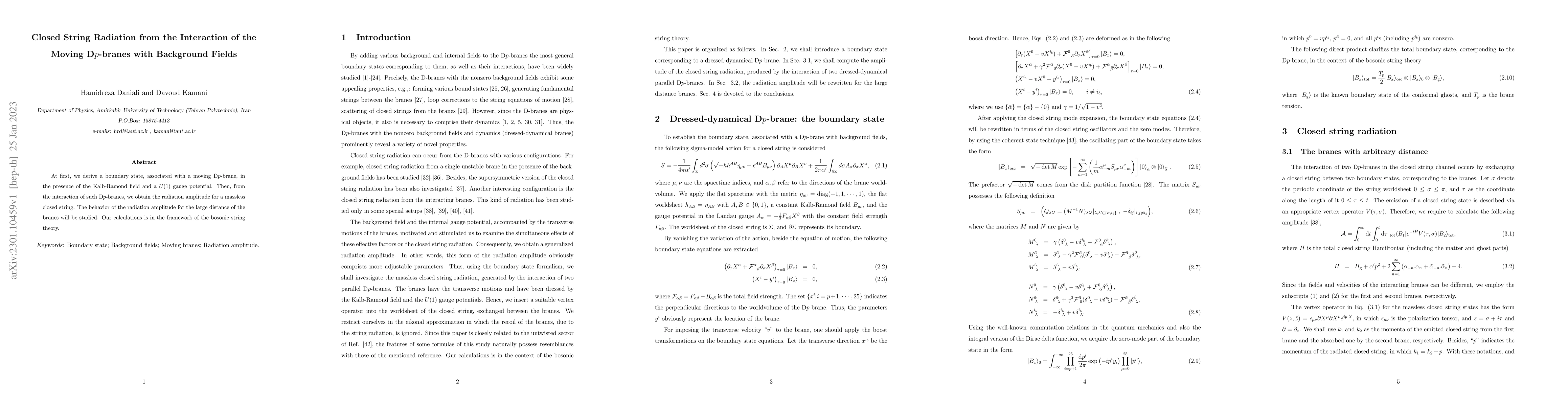 Thumbnail for Closed String Radiation from the Interaction of the Moving D$p$-branes
  with Background Fields