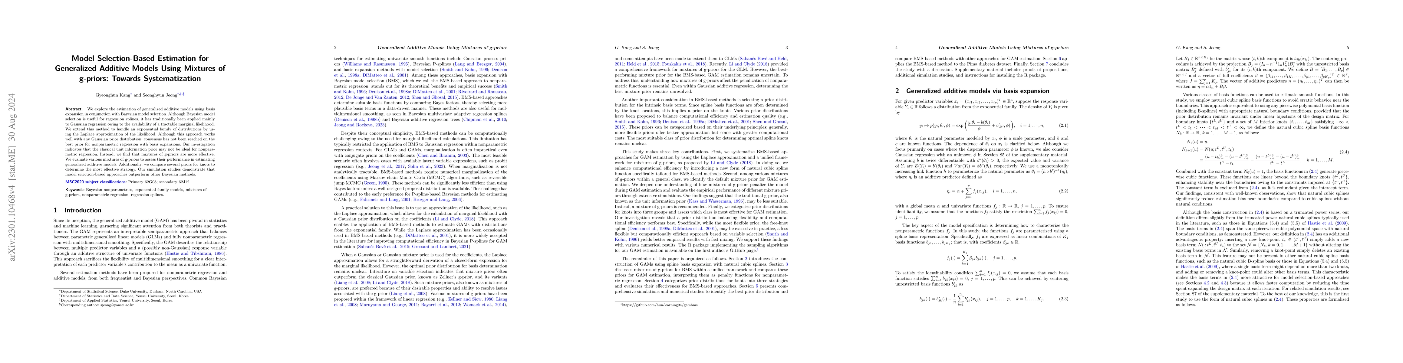 Thumbnail for Model selection-based estimation for generalized additive models using
  mixtures of g-priors: Towards systematization