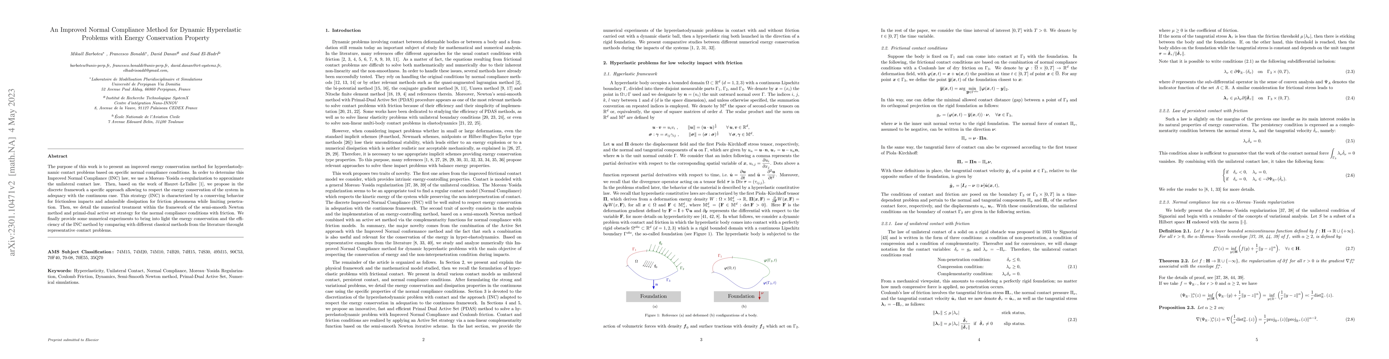 Thumbnail for An Improved Normal Compliance Method for Dynamic Hyperelastic Problems
  with Energy Conservation Property