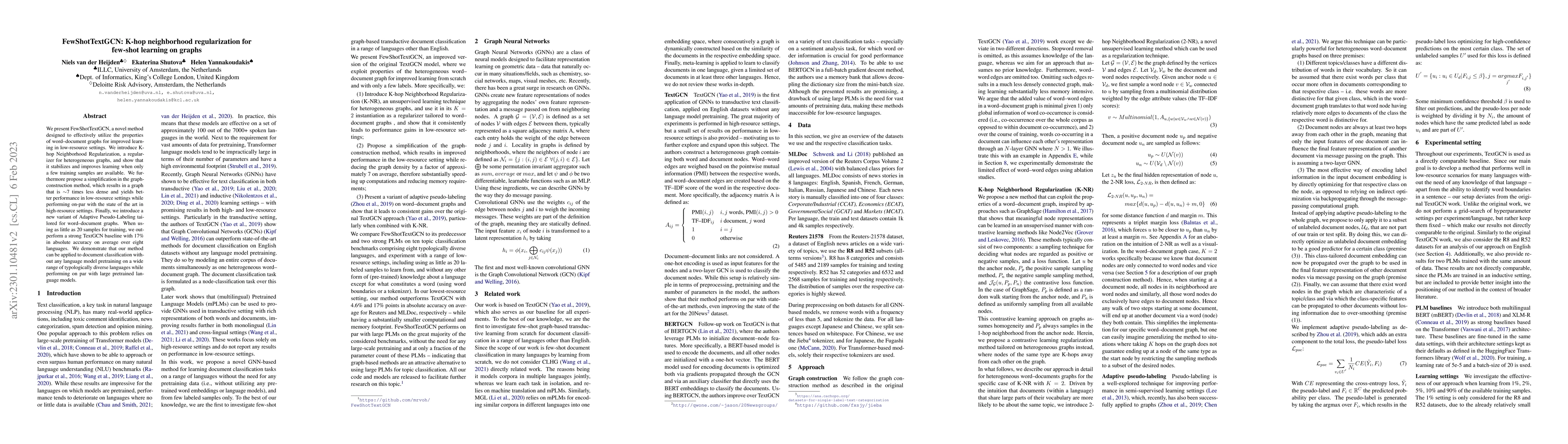 Thumbnail for FewShotTextGCN: K-hop neighborhood regularization for few-shot learning
  on graphs