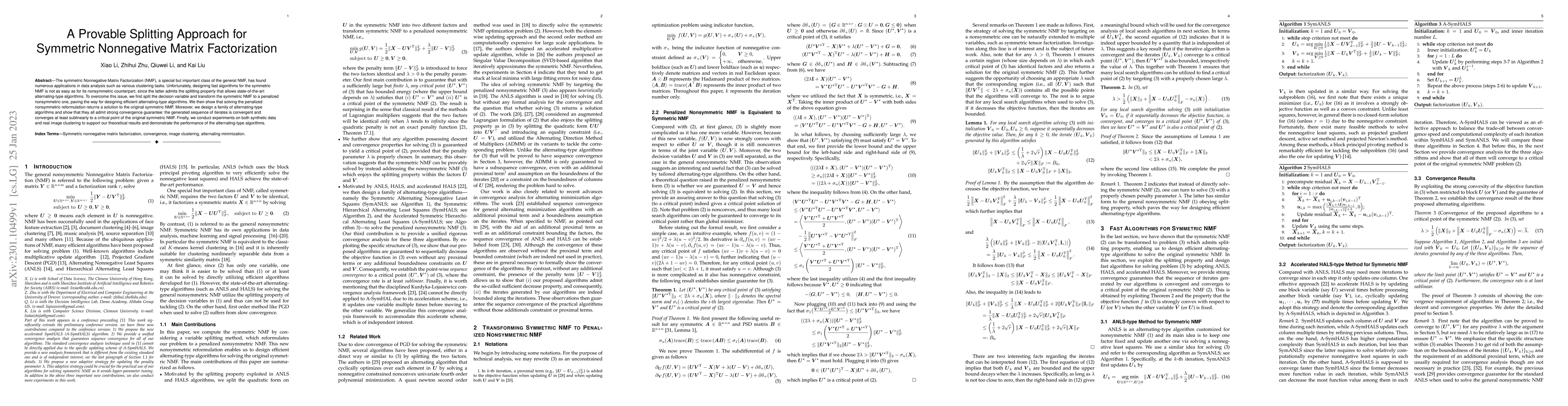 Thumbnail for A Provable Splitting Approach for Symmetric Nonnegative Matrix
  Factorization