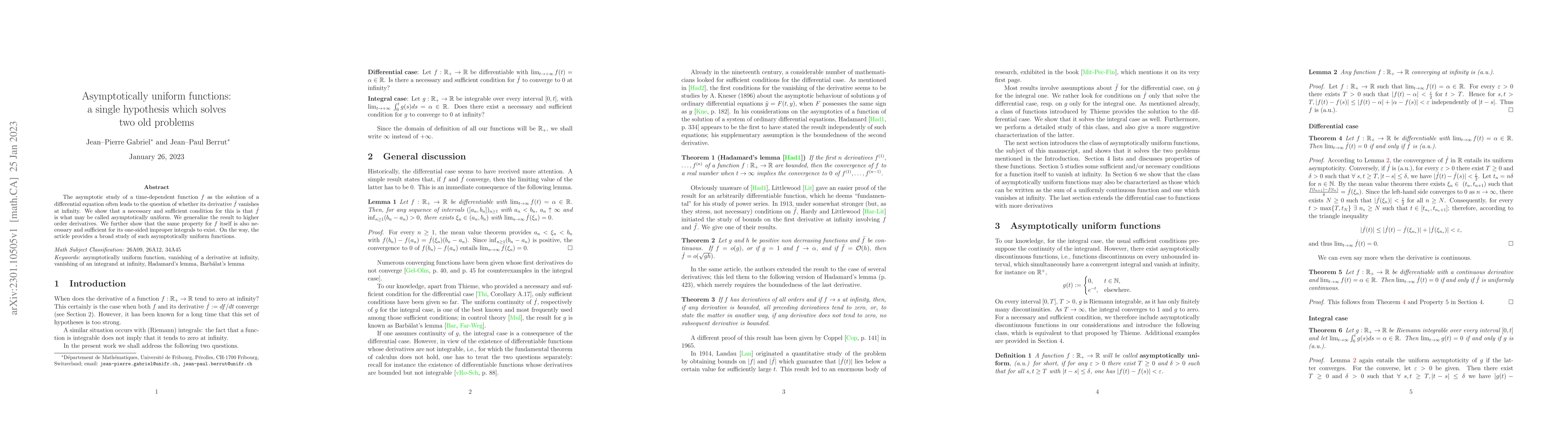 Thumbnail for Asymptotically uniform functions: a single hypothesis which solves two
  old problems