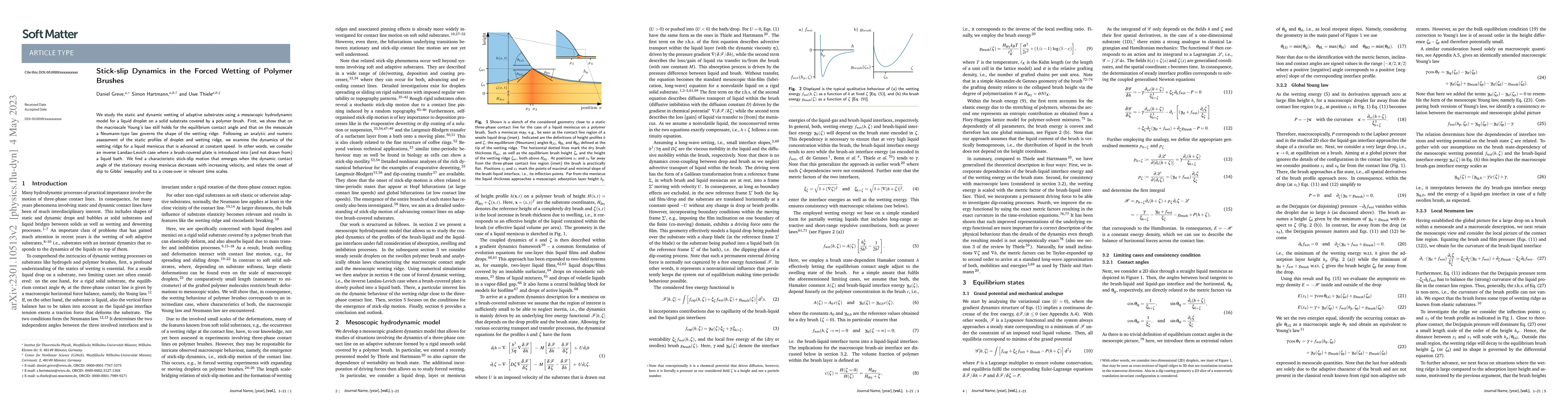Thumbnail for Stick-slip Dynamics in the Forced Wetting of Polymer Brushes