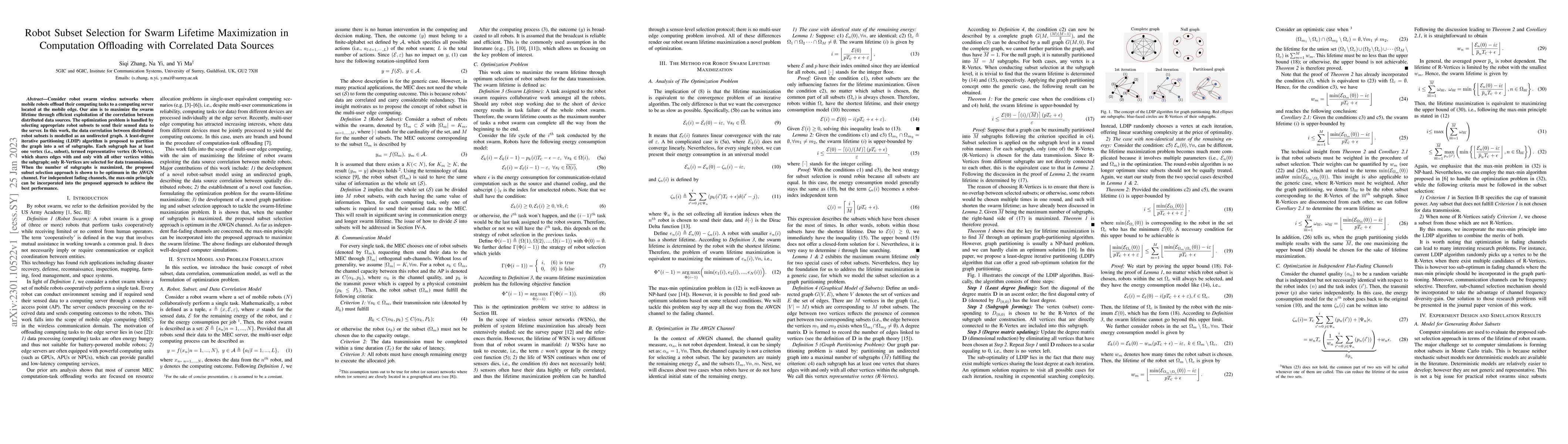 Thumbnail for Robot Subset Selection for Swarm Lifetime Maximization in Computation
  Offloading with Correlated Data Sources