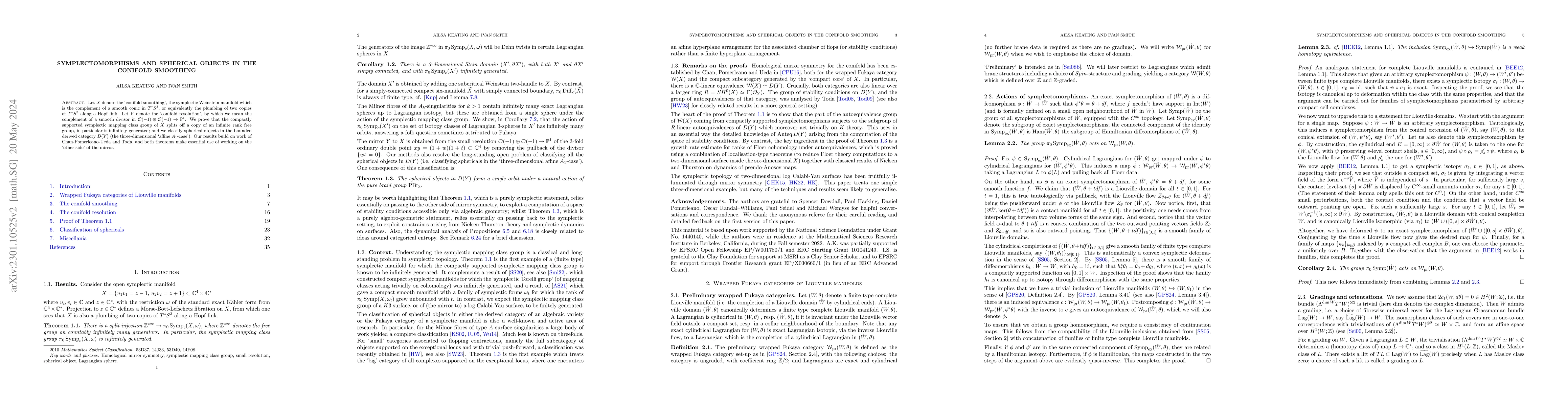 Thumbnail for Symplectomorphisms and spherical objects in the conifold smoothing