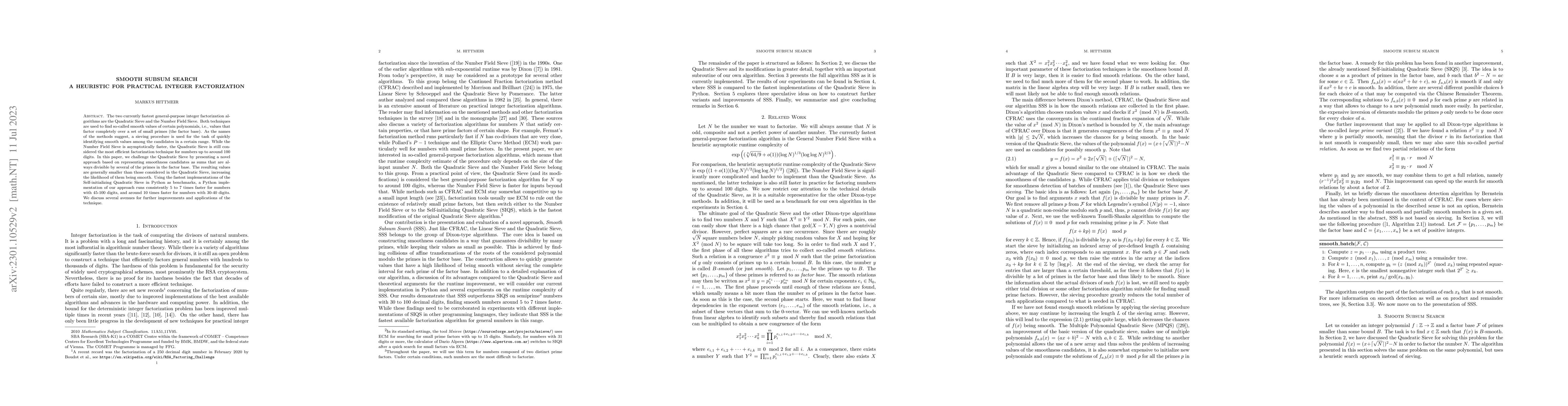 Thumbnail for Smooth Subsum Search: A heuristic for practical integer factorization